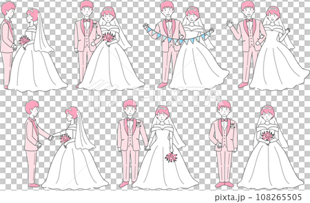 婚紗，燕尾服，新娘和新郎，全身，婚禮插圖變化集 108265505