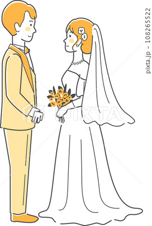 結婚式イラスト、向かい合う新郎新婦 108265522