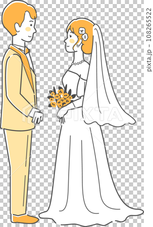 結婚式イラスト、向かい合う新郎新婦 108265522