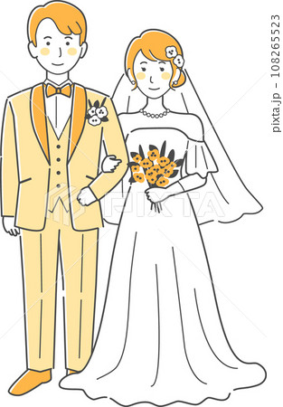 結婚式イラスト、腕を組んで正面を向く新郎新婦 結婚式イラスト、腕を組んで正面を向く新郎新婦 108265523