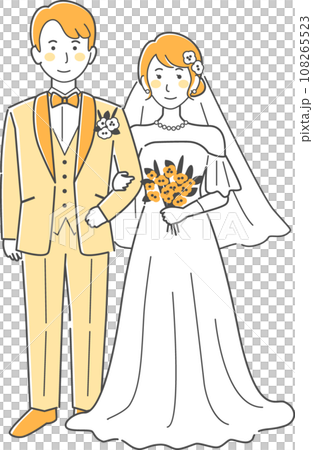 結婚式イラスト、腕を組んで正面を向く新郎新婦 結婚式イラスト、腕を組んで正面を向く新郎新婦 108265523