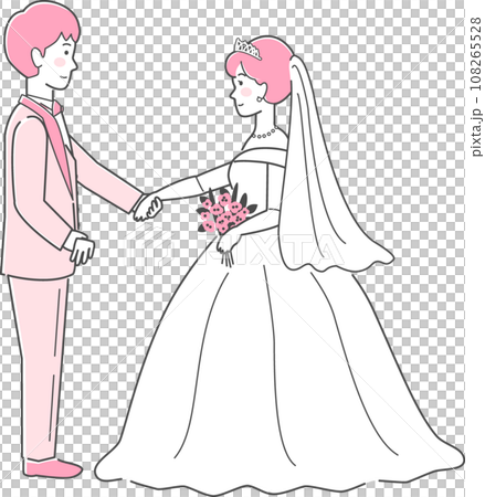 結婚式イラスト、向かい合って手を取る新郎新婦 108265528