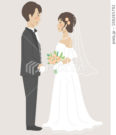 結婚式イラスト、向かい合う新郎新婦 108265792