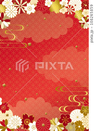 和風花柄の背景素材（はがきサイズ） 108265859