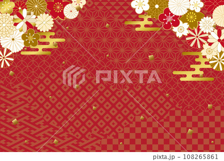 和風花柄の背景素材（はがきサイズ） 108265861