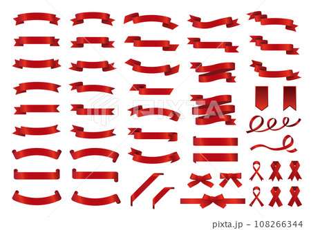 赤い艶のあるリボンフレームのベクターイラストセット 108266344