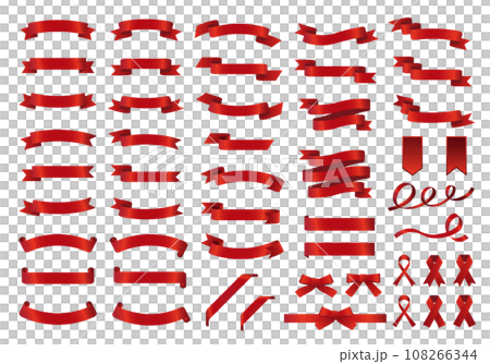 赤い艶のあるリボンフレームのベクターイラストセット 108266344
