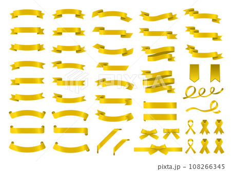 ゴールドの艶のあるリボンフレームのベクターイラストセット 108266345