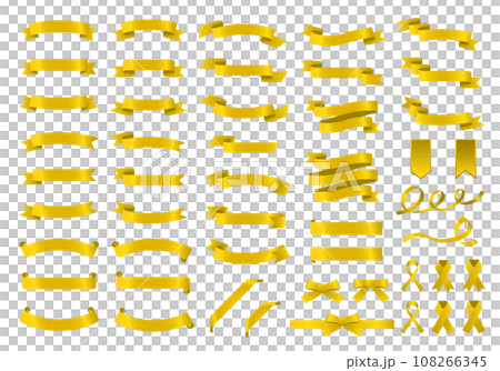 ゴールドの艶のあるリボンフレームのベクターイラストセット 108266345