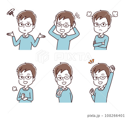 色々なポーズの私服の男性のイラスト 108266401