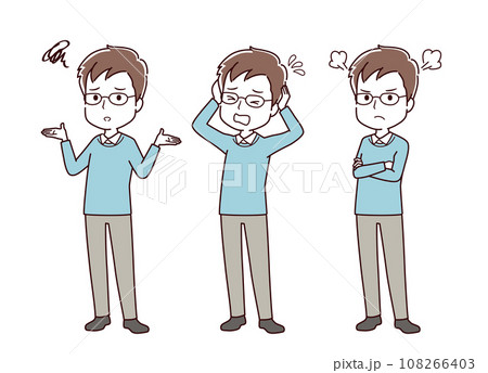 色々なポーズの私服の男性のイラスト 108266403