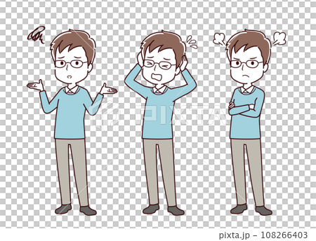 色々なポーズの私服の男性のイラスト 108266403