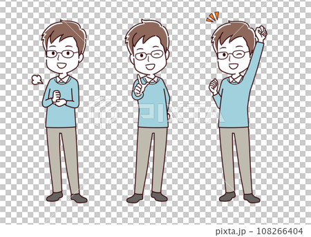 色々なポーズの私服の男性のイラスト 108266404