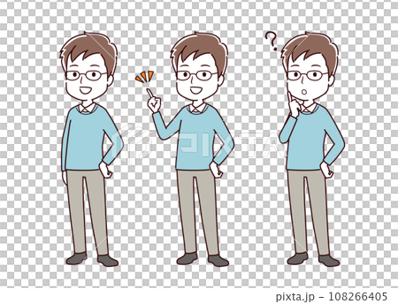 色々なポーズの私服の男性のイラスト 108266405