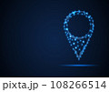 Wireframe map pin location line and dots abstract blue vector icon. 108266514