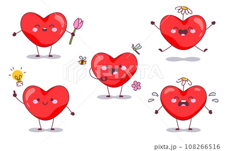 Cute Cartoon Hearts set.	 108266516