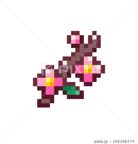 Pixel Art Sakura. Retro 8 bit Style Cherryのイラスト素材