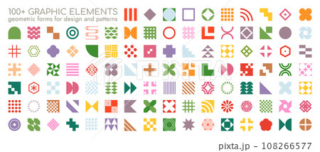 Modern Geometric Vector Set. Minimalist Abstract Shapes, Trendy Bauhaus and Organic Forms, Design Elements for Decorative Patterns, Backgrounds, and Graphics. 108266577