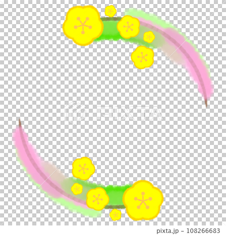 小さめの梅の花を飾った円形フレームイラスト 108266683