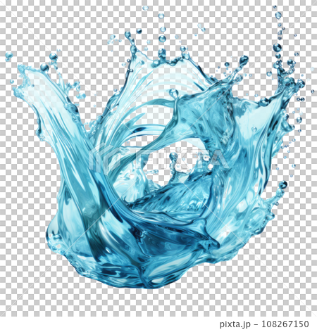 Blue water surface texture splash with bubbles isolated on clear png background and transparent background, AI generative. 108267150