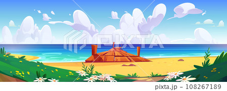 Wooden pier on summer beach 108267189