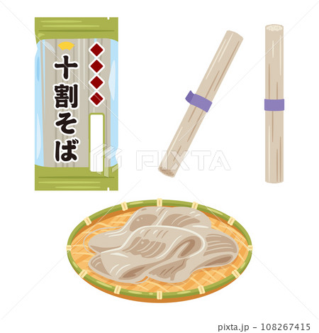 ザルに盛られたそばと乾麺のそば　十割そば 108267415