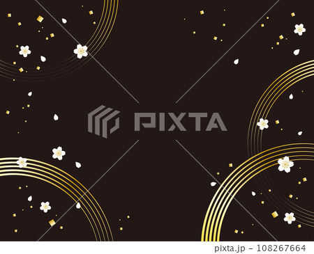 桜と金箔が散った金色の水紋の背景イラスト素材 ベクター 円 和風 108267664