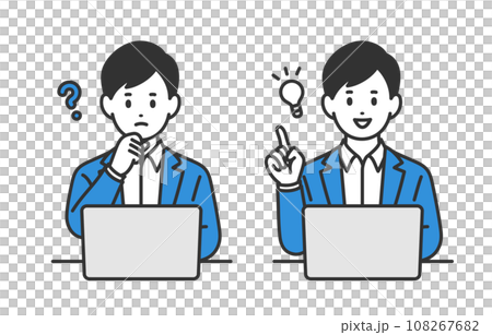 一群商務人士看著電腦並有疑問/提出靈感姿勢[人物矢量插圖] 108267682