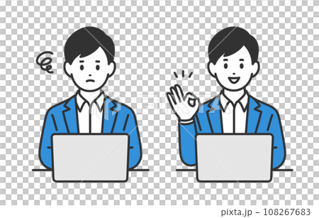 一群商務人士看著電腦,擔心著,擺著 OK 的姿勢【人物矢量圖素材】 一群商務人士看著電腦,擔心著,擺著 OK 的姿勢【人物矢量圖素材】 108267683