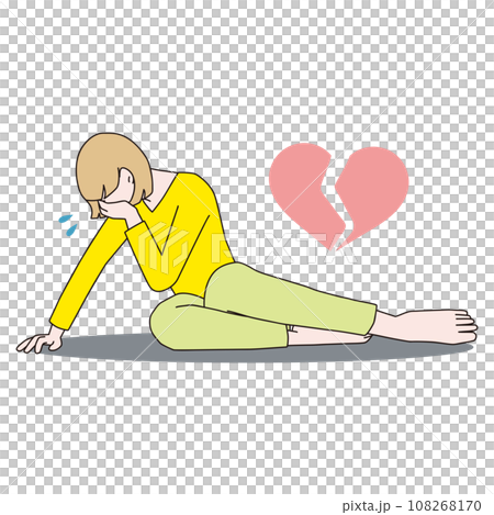 傷心で泣き崩れる女性　裸足 108268170