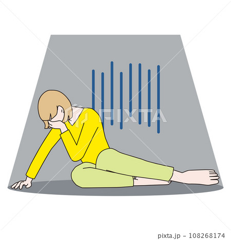 泣き崩れる女性　裸足 108268174