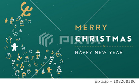 クリスマスをモチーフにしたアイコンで作られたトナカイのクリスマス背景テンプレート（緑） 108268386