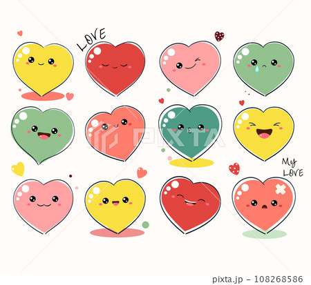 Cute Valentine heart in kawaii style. - Stock Illustration