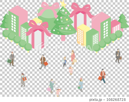 Isometric Winter Christmas People Cityscape Family Kids Simple Illustration Material 108268728