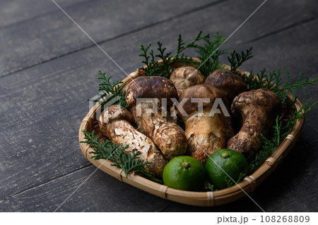 秋の味覚 高級食材の松茸 きのこ 和風イメージ まつたけ 108268809
