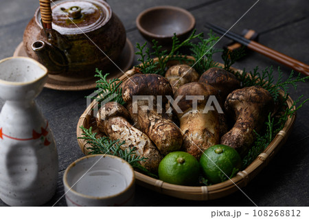 秋の味覚 高級食材の松茸 きのこ 和風イメージ まつたけ 秋の味覚 高級食材の松茸 きのこ 和風イメージ まつたけ 108268812