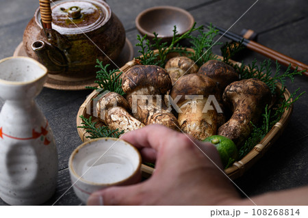 秋の味覚 高級食材の松茸 きのこ 和風イメージ まつたけ 秋の味覚 高級食材の松茸 きのこ 和風イメージ まつたけ 108268814