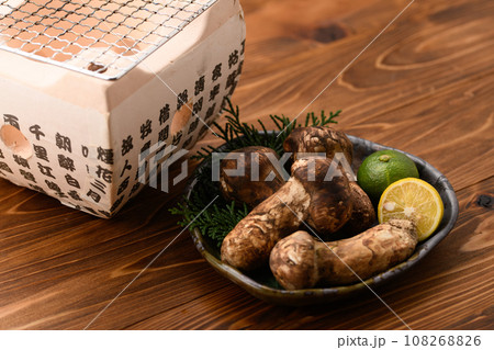 秋の味覚 高級食材の松茸 きのこ 和風イメージ まつたけ 108268826