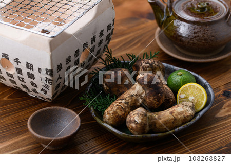 秋の味覚 高級食材の松茸 きのこ 和風イメージ まつたけ 秋の味覚 高級食材の松茸 きのこ 和風イメージ まつたけ 108268827