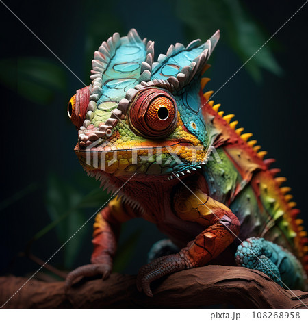 Image of green chameleon on branch in forest. Reptile. Animals. Image of green chameleon on branch in forest. Reptile. Animals. 108268958