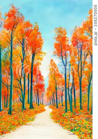 紅葉した森の小径のイラスト 108270008