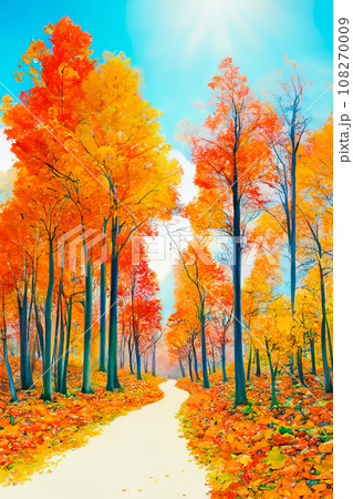 紅葉した森の小径のイラスト 108270009