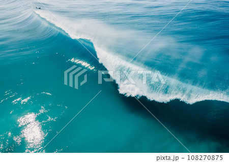 Barrel wave in Atlantic ocean. Crashing surfing wave. Aerial view 108270875