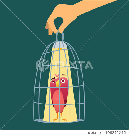 Birds cage. cartoon bird sitting in cage. Vector pictures of prison for bird Birds cage. cartoon bird sitting in cage. Vector pictures of prison for bird 108271246