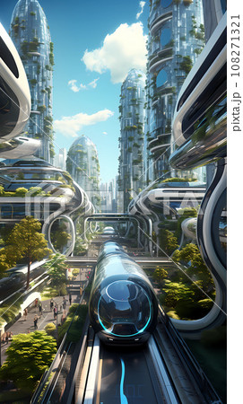 Futuristic City Advanced Transportation Realistic Illustration 108271321