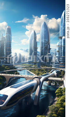 Futuristic City Advanced Transportation Realistic Illustration 108271323