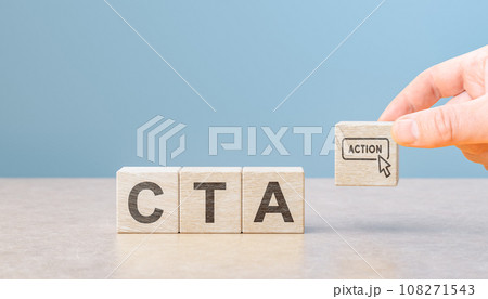 Call To Action CTA, Business Acronym Concept on wooden cubes. Call to action in advertising and communication concept. copy space 108271543