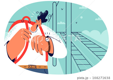 Stressed man check time worried about train delay 108271638