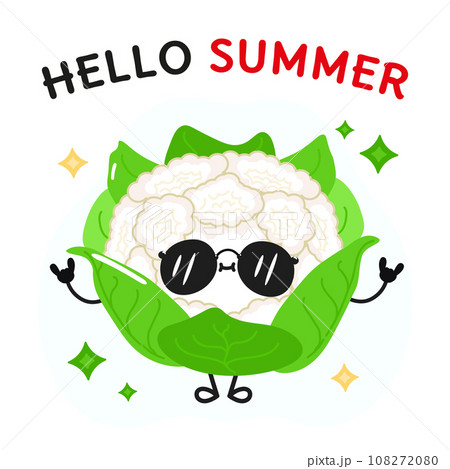 Cauliflower character. Hello summer card. Vector hand drawn cartoon kawaii character illustration icon. Isolated on white background Cauliflower character concept 108272080