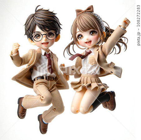 ジャンプする学生服の子供達-デフォルメ-Generative AI 108272283